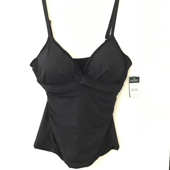 NWT Ralph Lauren Women's Slimming Tankini Swim Top Black Size 16 - Picture 2 of 4